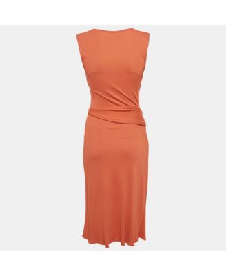 Women's Orange Jersey Plunging Neck Midi Dress