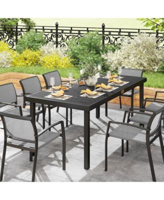 Outdoor Dining Table for 8, Aluminum, Plastic, Woodgrain