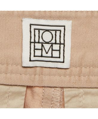 Women's Beige Cotton Twill Pleated Shorts