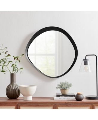 Sonya 24-inch Contemporary Asymmetrical Round Wall Mirror with Raised Black Iron Frame