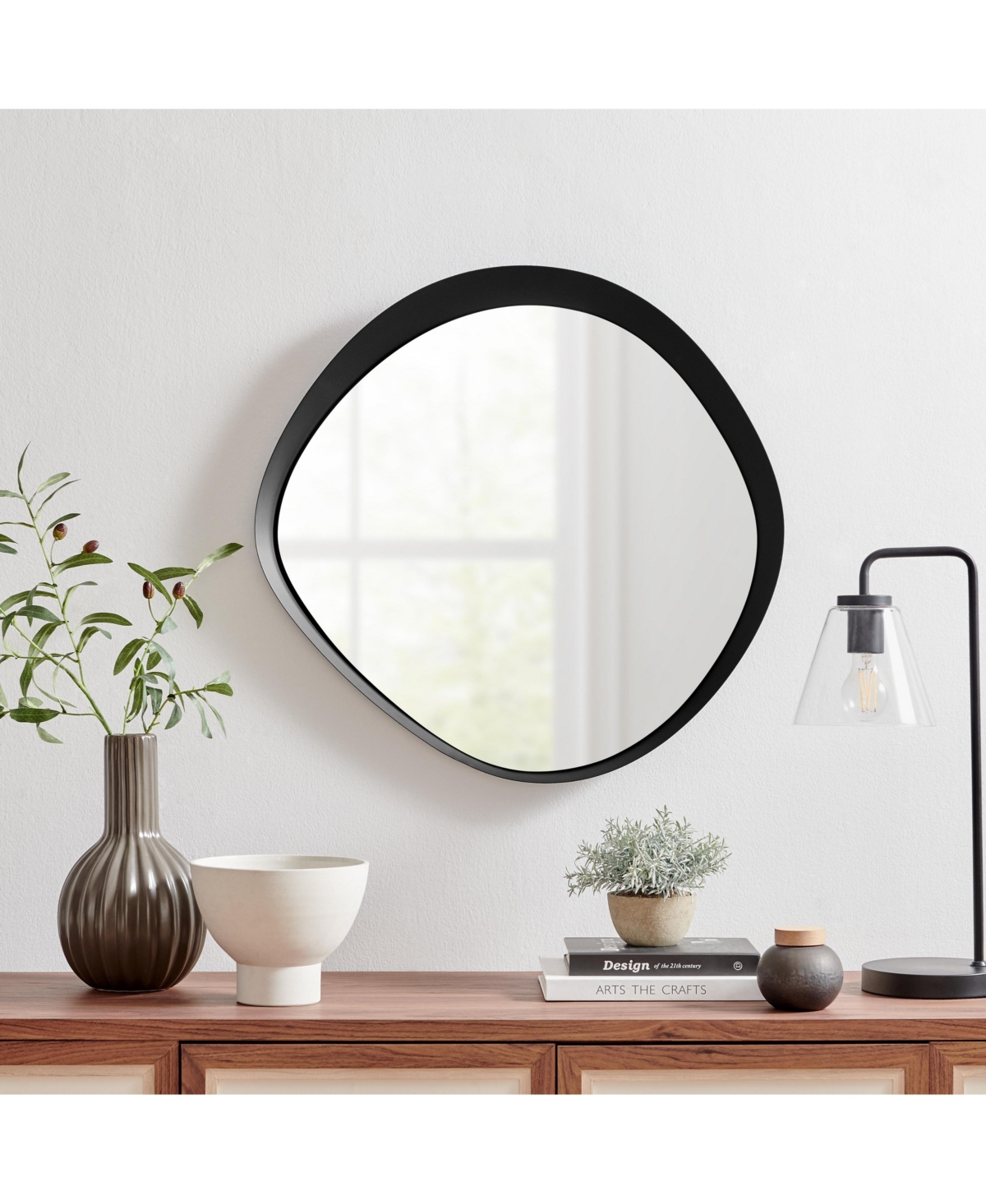 Danya B Sonya 24-inch Contemporary Asymmetrical Round Wall Mirror with Raised Black Iron Frame