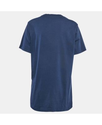 Women's Navy Blue Printed Cotton Crew Neck T-Shirt