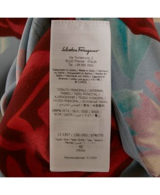 Women's Blue Rose Print Silk Long Sleeve Shirt