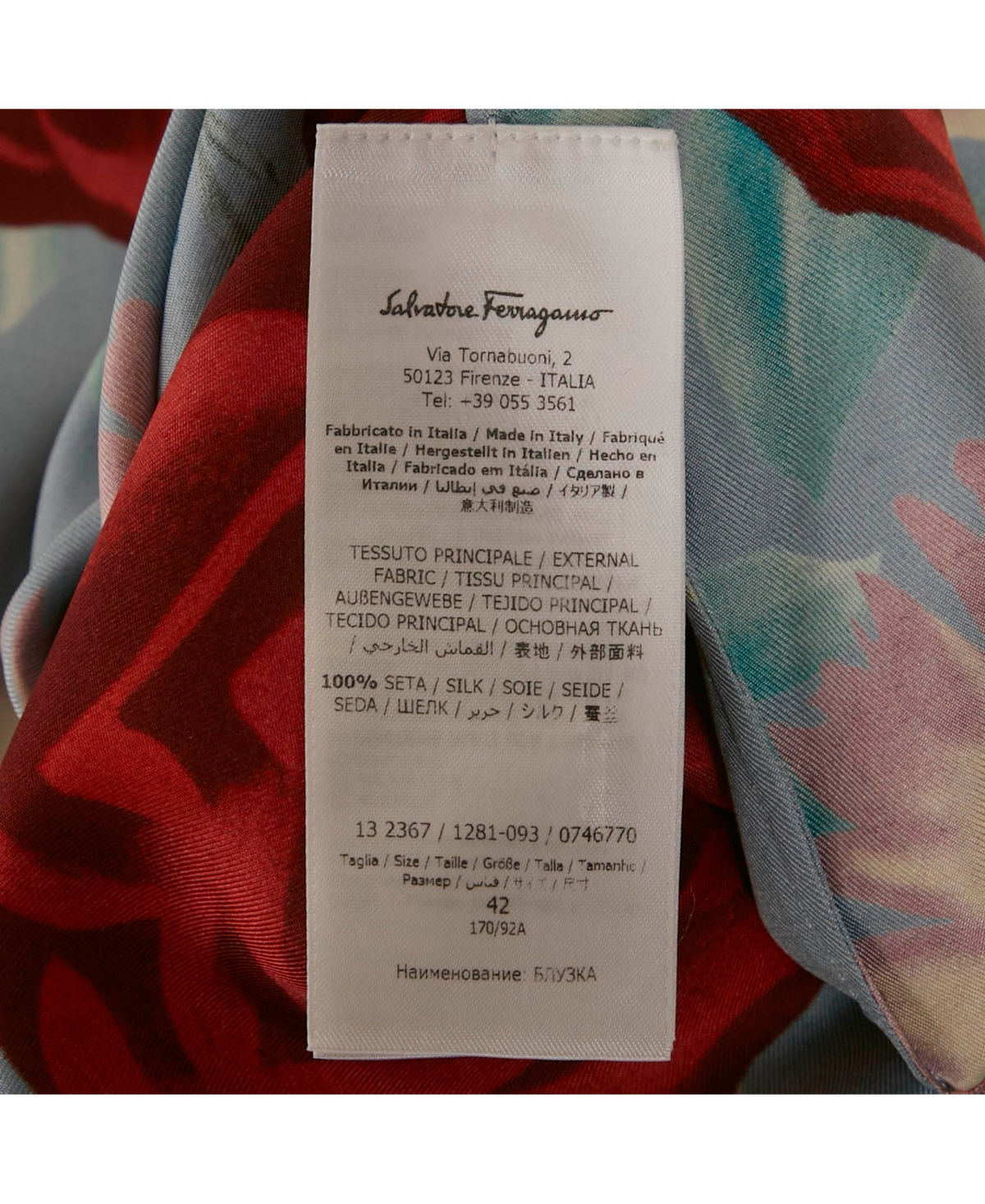 Pre-Owned Salvatore Ferragamo Women's Blue Rose Print Silk Long Sleeve Shirt