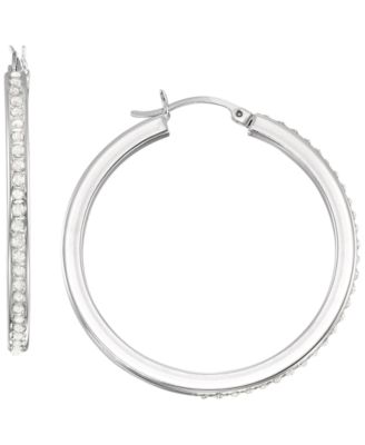Macy's - Diamond Accent Hoop Earrings (0.01 ct. t.w.) in Sterling Silver