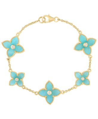 Amazonite (14-1/4 ct. t.w.) and White Topaz Bracelet (1/6 ct. t.w.) in 14k Yellow Gold Over Silver