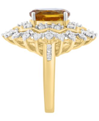 Citrine (3-1/8 ct. t.w.) and Diamond Ring (1/4 ct. t.w.) in 14k Yellow Gold Over Silver