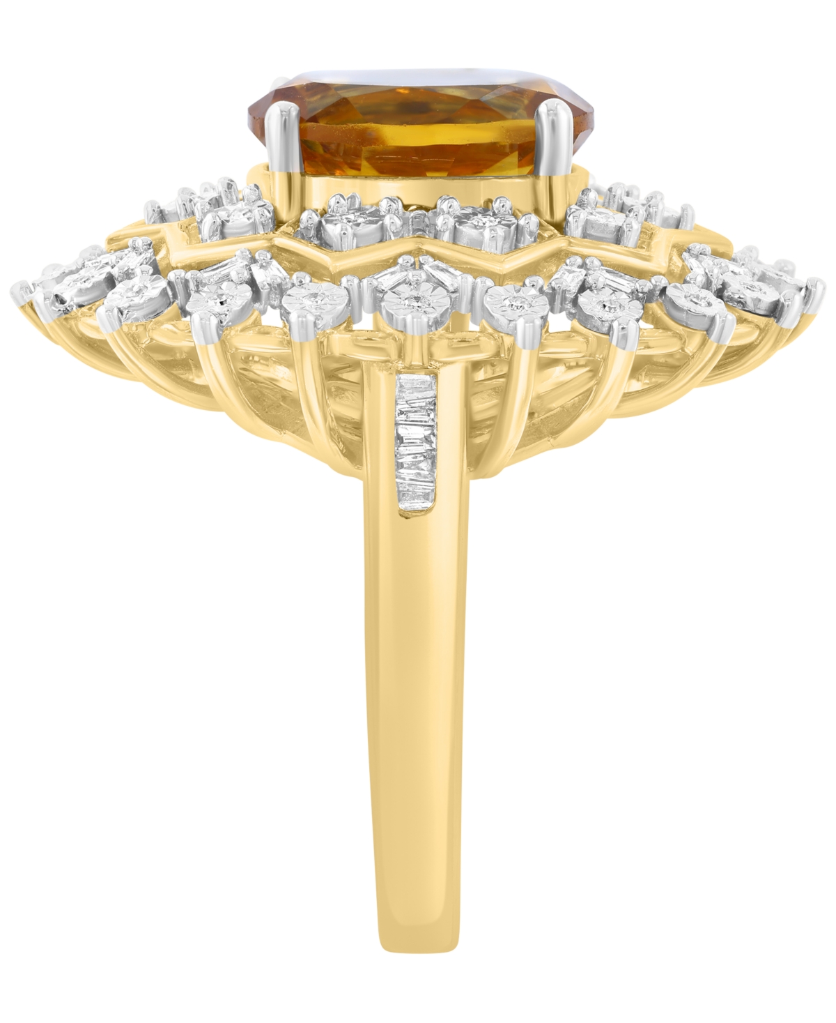 Effy Collection Citrine (3-1/8 ct. t.w.) and Diamond Ring (1/4 ct. t.w.) in 14k Yellow Gold Over Silver