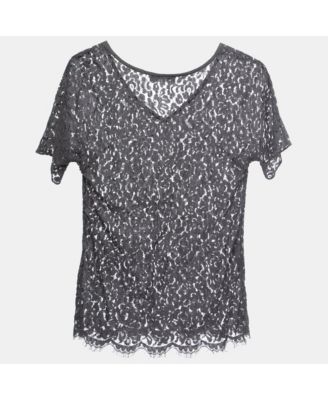 Women's Grey Lace V-Neck Top