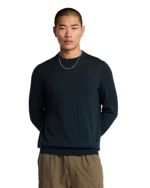 Мужской свитер Lyle & Scott Tonal Eagle Merino Crew Neck, цвет: Тёмный тёмно-синий