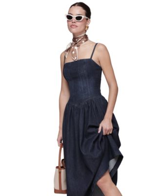 Women's Drop Waist Square Neck Midi Dress