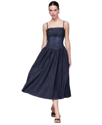 Women's Drop Waist Square Neck Midi Dress