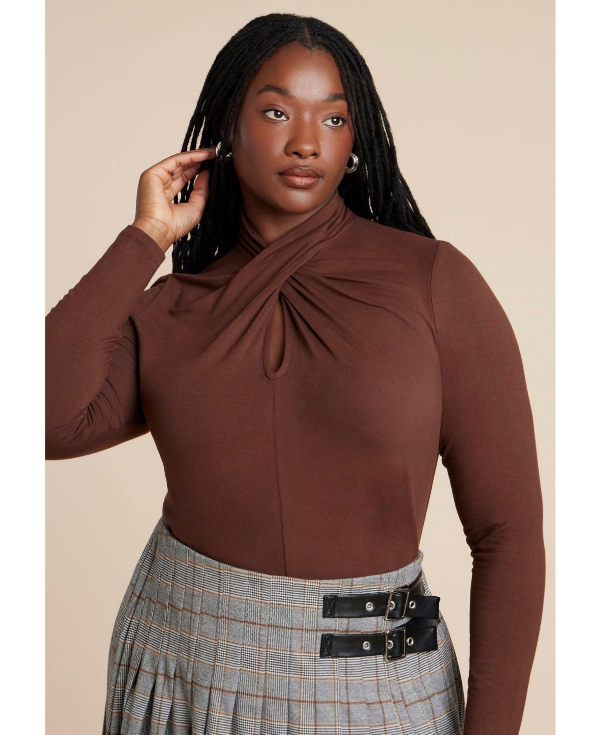 Eloquii Women's Plus Keyhole Twist Drape Top