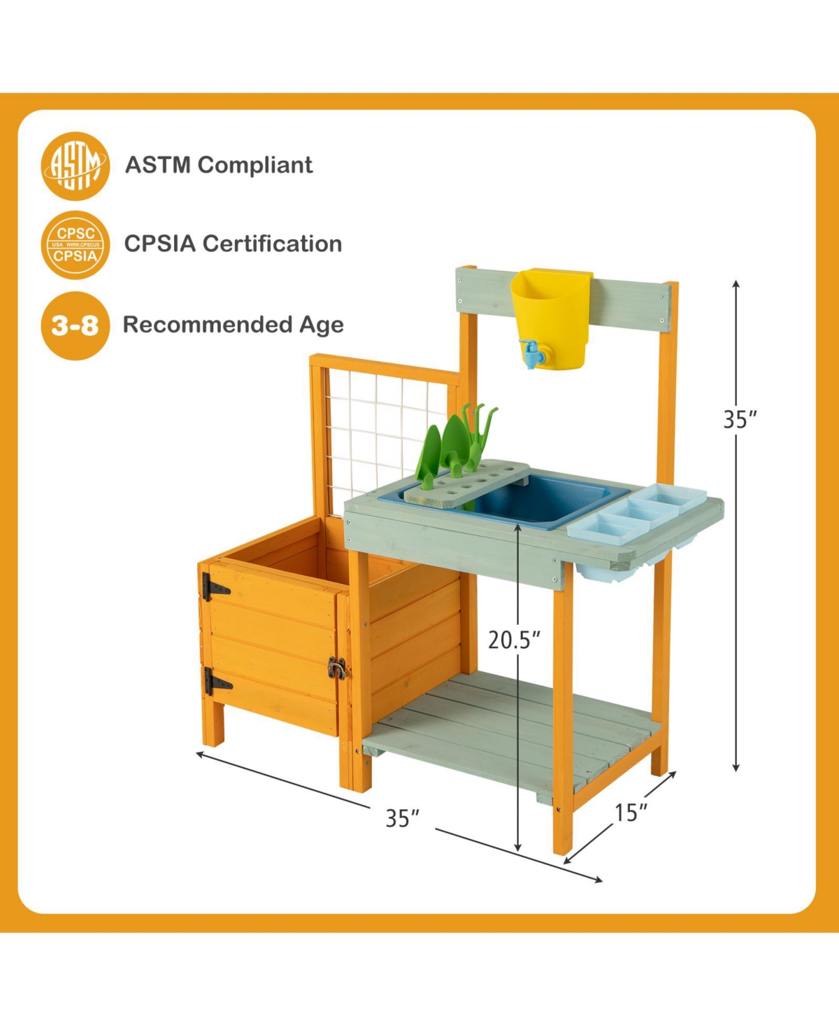 Kids Outdoor Potting Bench with See-Through Window
