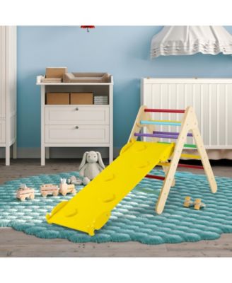 3-in-1 Wooden Climbing Triangle Set Triangle Climber with Ramp-Multicolor