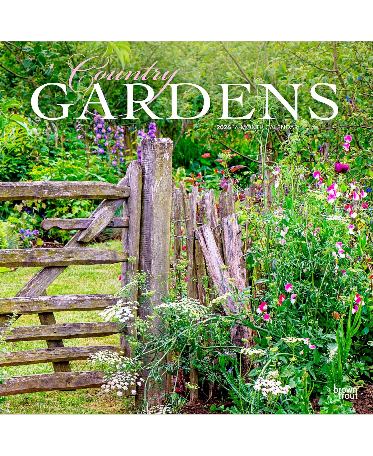 BrownTrout Country Gardens | 2026 12 x 24 Inch (Hanging) Monthly Square Wall Calendar | Plastic-Free