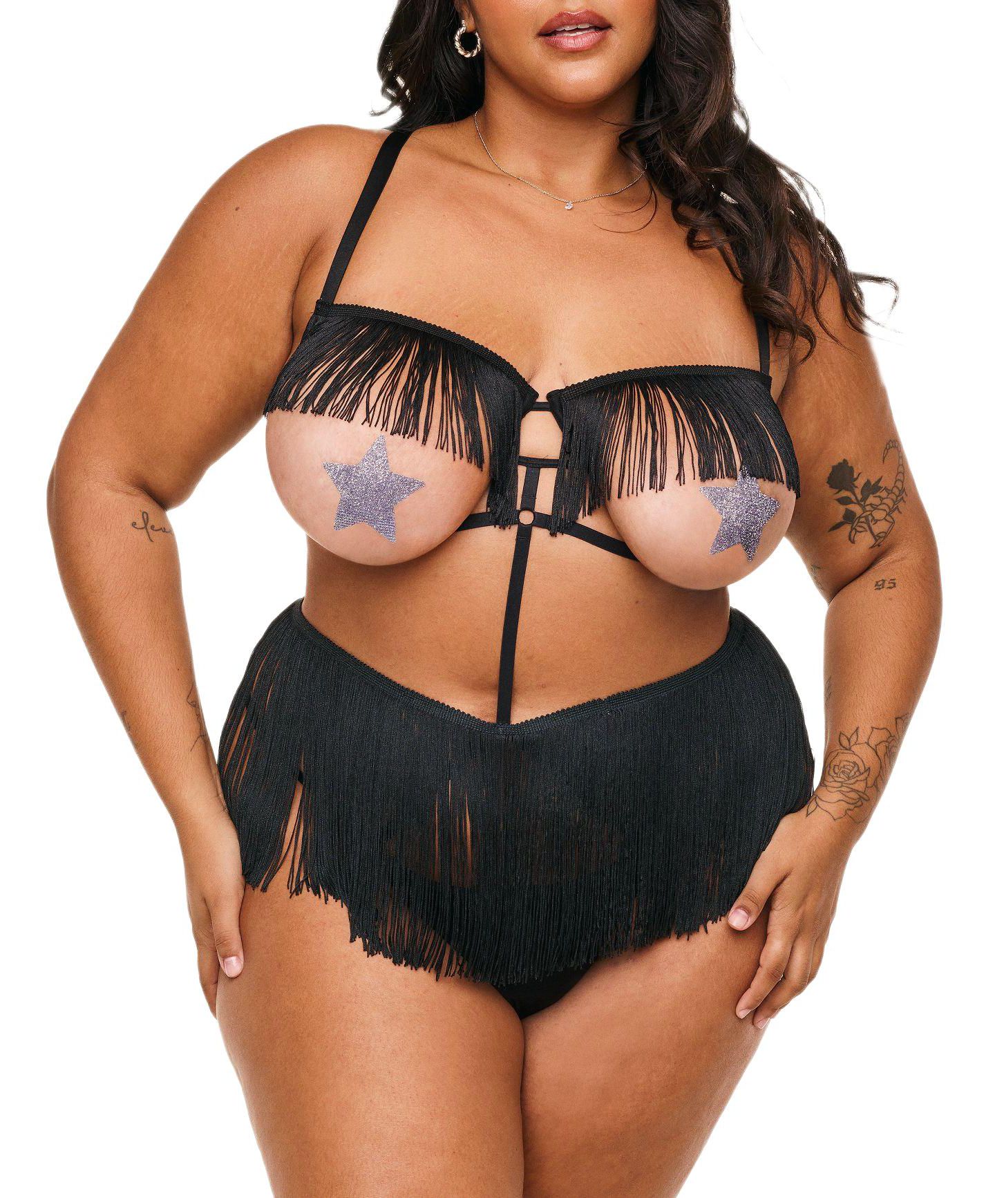 Женский игровой костюм Adore Me Neveah Fringe, нижнее бельё, большие размеры, цвет: Чёрный — фото 1