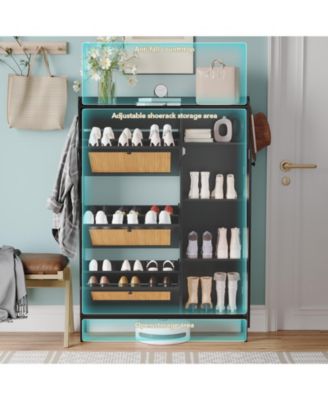 Rattan Shoe Storage Cabinet with 3 Flip Drawers, Freestanding Organizer with Adjustable Shelves