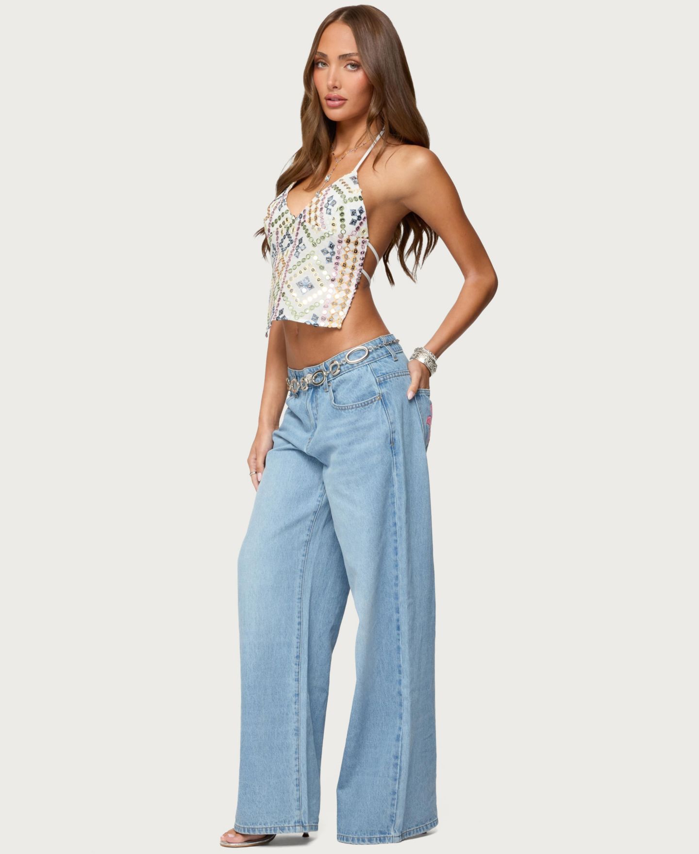 Женский топ Edikted Embroidered Sequin Backless, цвет: Mix — фото 3