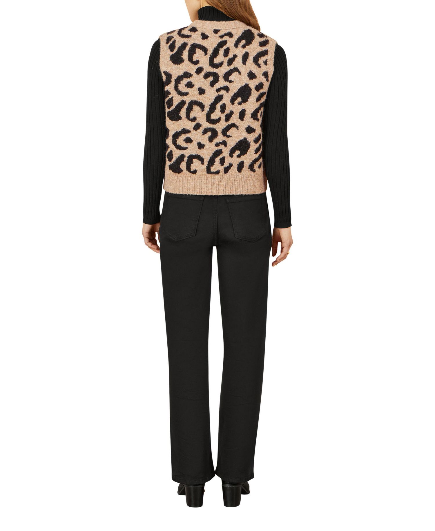 Women's Knitted Cheetah Print Tie Waistcoat