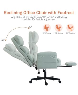 PU Leather Cross-legged Office Chair with Flip-up Arms and Headrest, High-Back Ergonomic Executive Chair with Footrest and Side Pockets