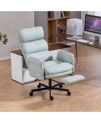 PU Leather Cross-legged Office Chair with Flip-up Arms and Headrest, High-Back Ergonomic Executive Chair with Footrest and Side Pockets