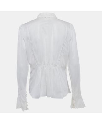 Women's Cambric Cotton Floral Lace Trimmed Blouse