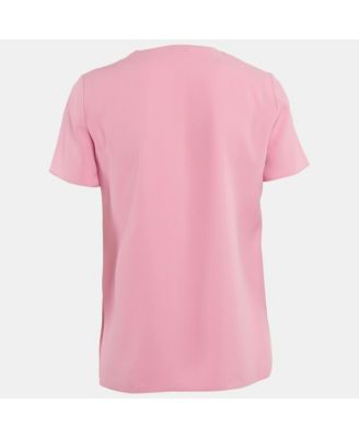 Women's Cheap And Chic Pink Printed Crepe Metal Ring Detail Top