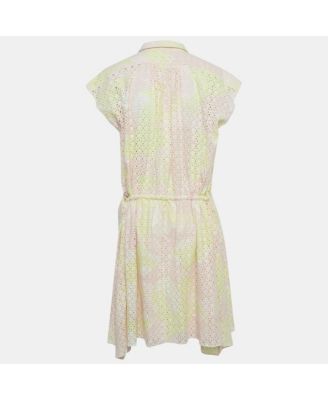 Women's Pink/yellow Camouflage Print Broderie Anglaise Cotton Requiem Dress