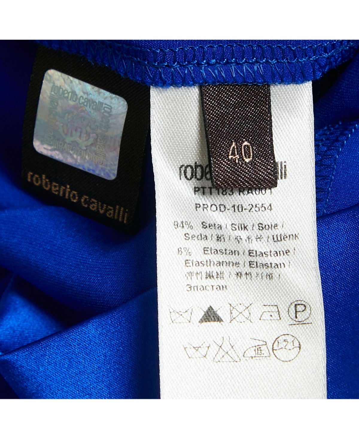 Pre-Owned Roberto Cavalli Women's Blue Stretch Satin Metal Detail Short Dress