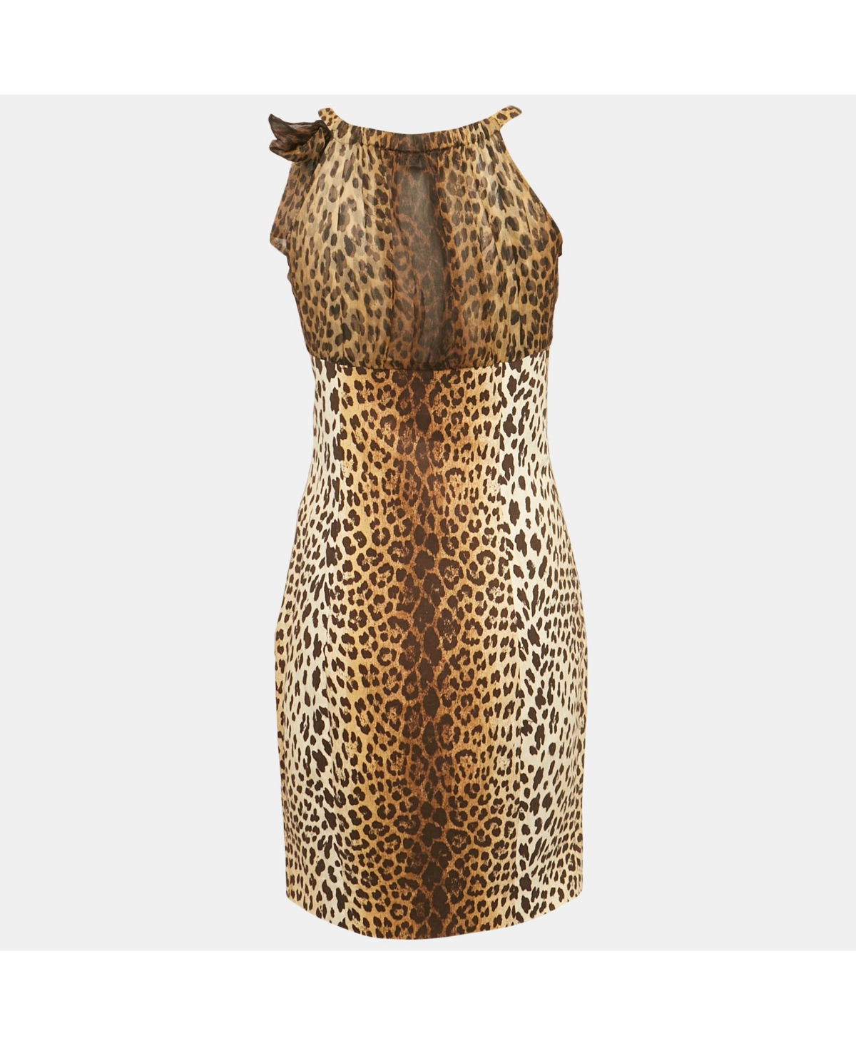 Pre-Owned Love Moschino Women's Brown Leopard Printed Cotton & Silk Halterneck Dress
