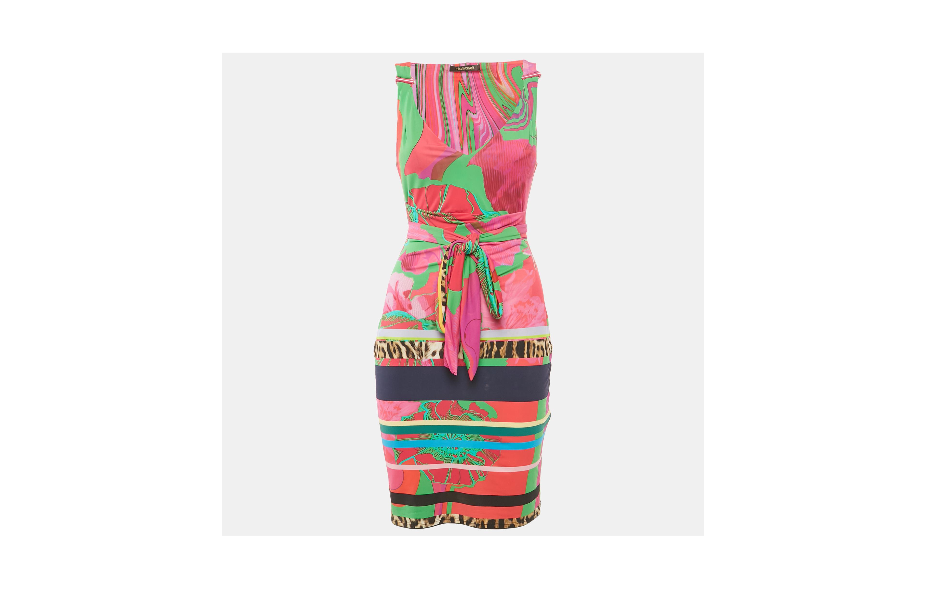 Pre-Owned Roberto Cavalli Women's Pink Printed Jersey Mini Dress