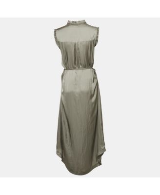 Women's Grey Satin Belted Raos Maxi Dress