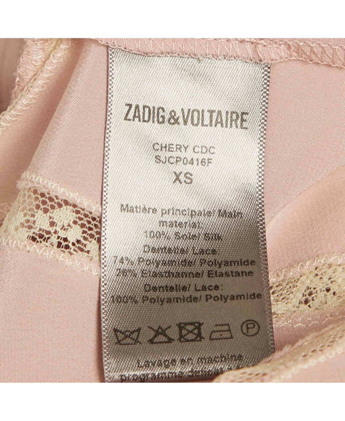Pre-Owned Zadig & Voltaire Women's Pink Silk Lace Trimmed Chery Crepuscule Midi Slip Dress