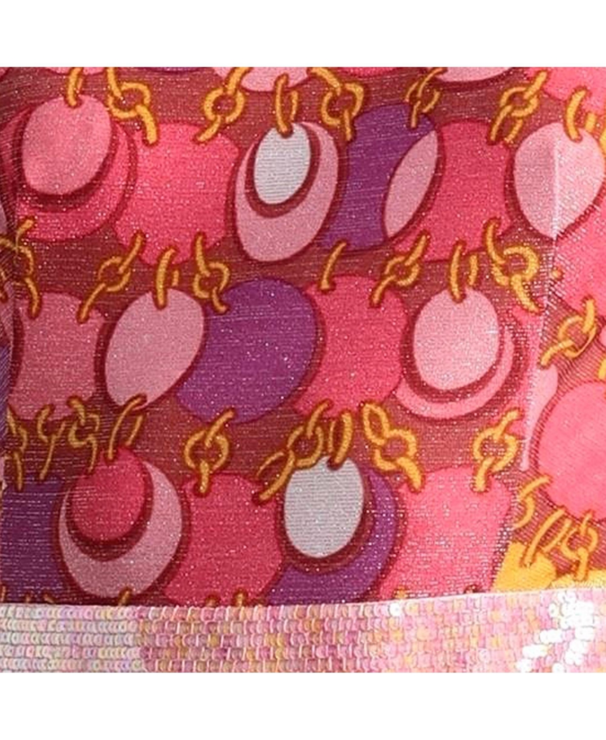 Pre-Owned Moschino Women's Couture Pink Printed Lurex Jersey Sequin Trim Jumpsuit