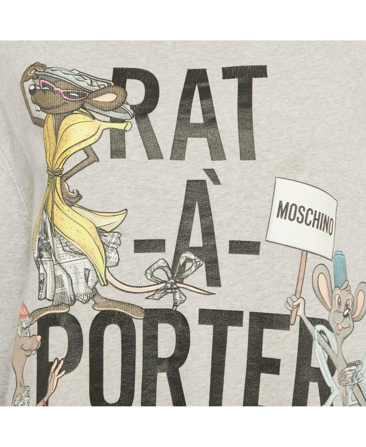 Pre-Owned Moschino Women's Couture Grey Rat-a-Porter Print Cotton Sweatshirt
