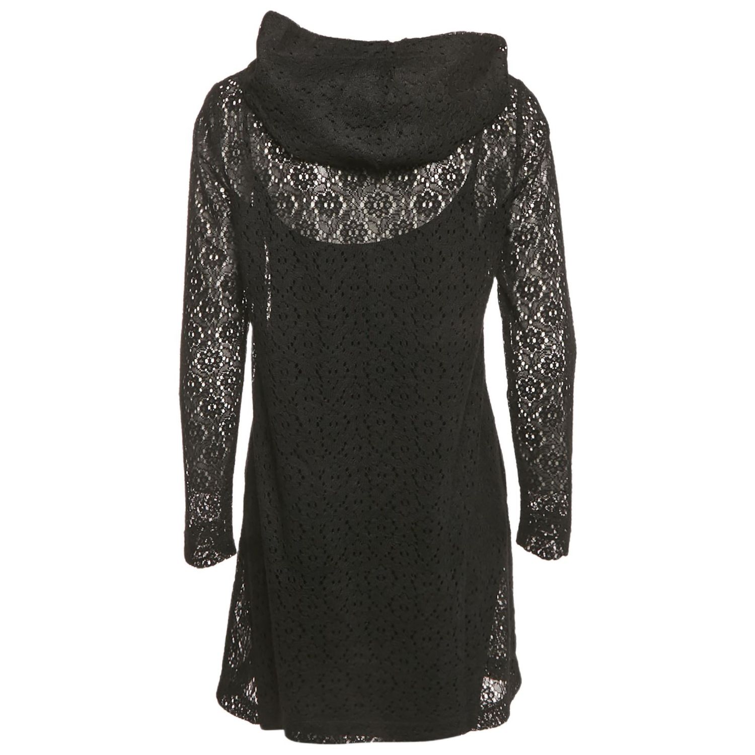 Women's Pre-Owned Love Mocshino Black Love Applique Mesh Hooded Dress