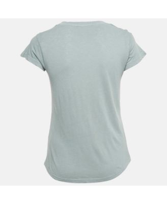 Women's Green Strawberry Print Cotton Blend Distressed T-Shirt