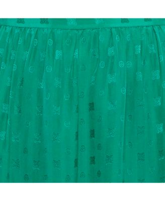 Women's Green Patterned Silk Lace Trim Joslin Midi Skirt