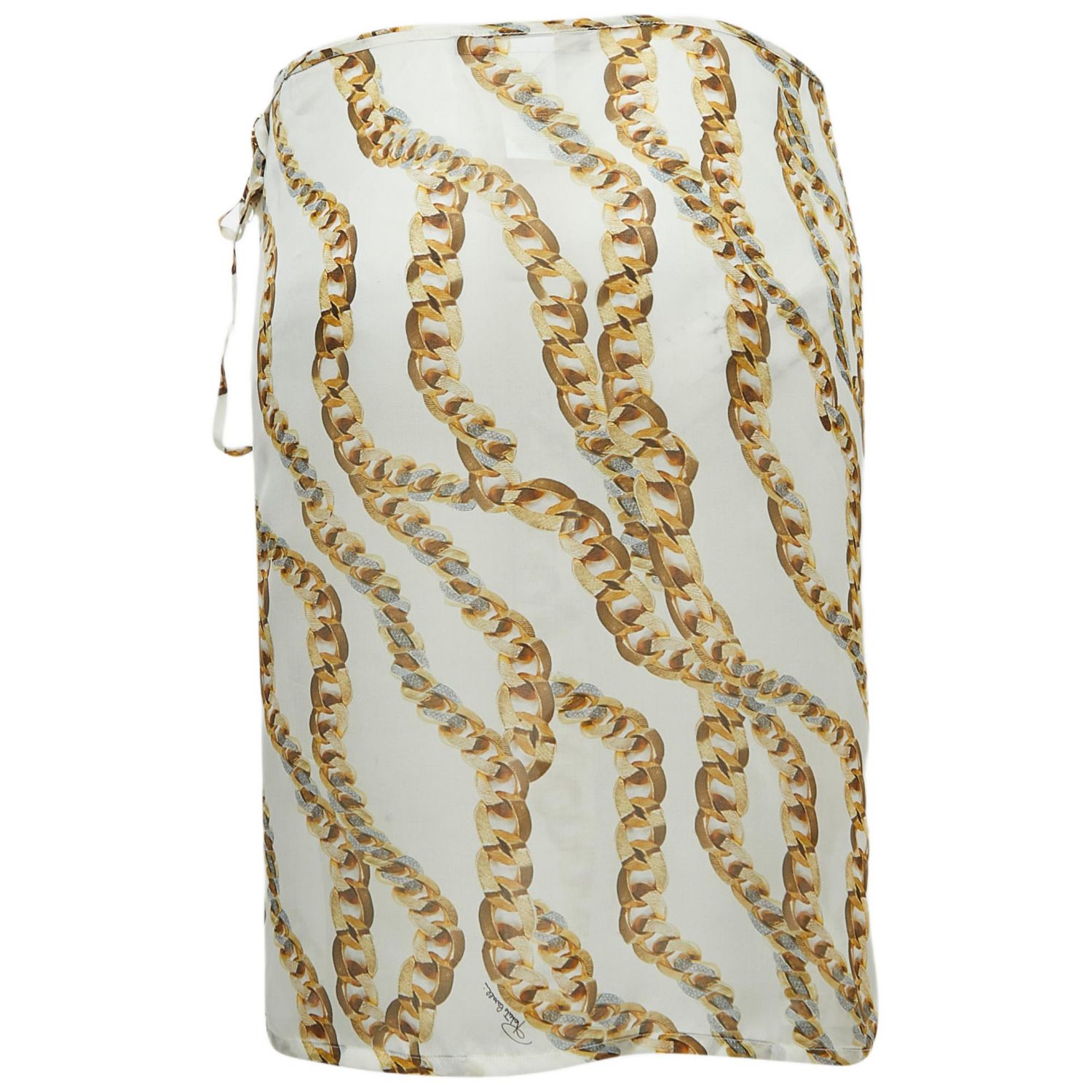 Women's Cream Chain Print Silk Wrap Mini Skirt