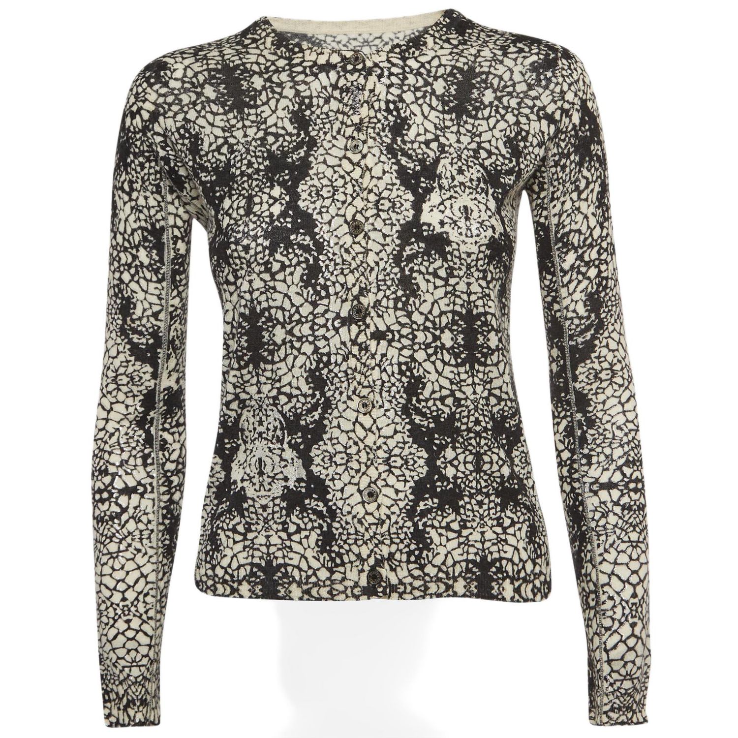 Women's Pre-Owned Zadig and Voltaire Black/white Abstract Print Cashmere Buttoned Cardigan