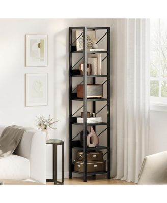 6 Tier Narrow Bookcase Tall Skinny Bookshelf Rustic Corner Shelf Small Bookshelves Industrial Bookcase for Bedroom, Living Room, Home Office