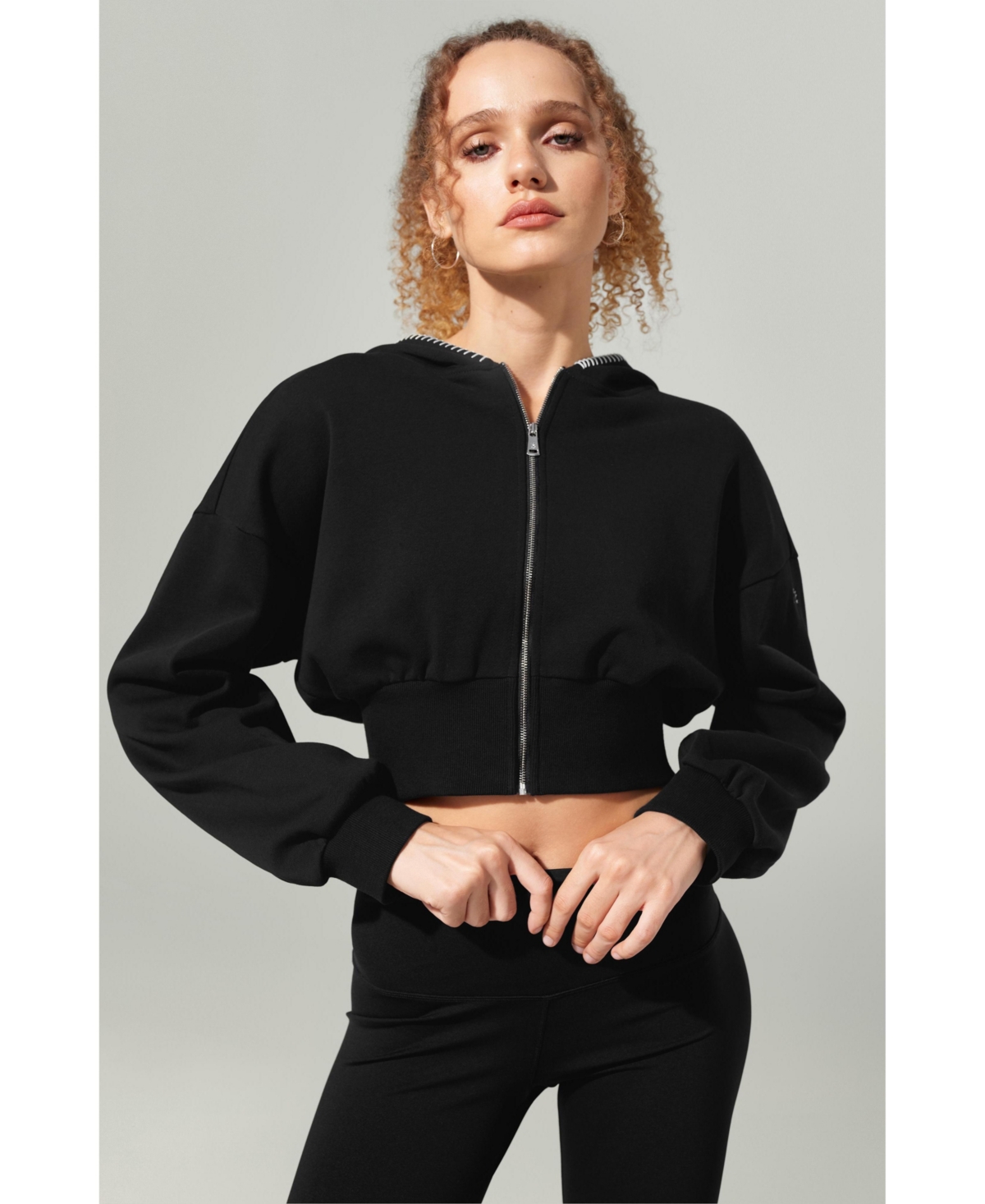 Lilysilk Women's Cropped Fit Seamflow Drift Full-Zip Front Closure Sweatshirt