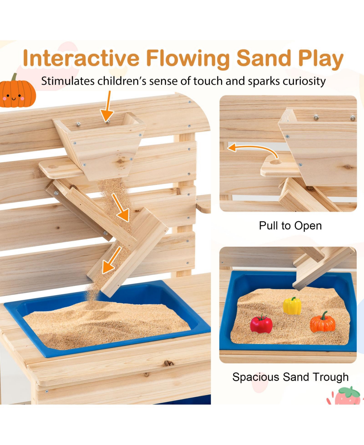 Hongge Outdoor Wooden Play Kitchen with Detachable Sandbox and Sink