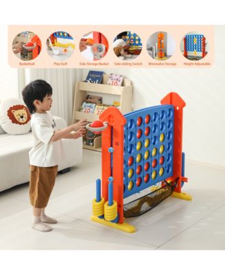 4 in 1 Giant Game Set with Adjustable Height Jumbo Connect 4 Basketball Ring Toss Golf Games Portable Outdoor Set for Kids Adults