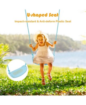 Outdoor Kids Swing Set with Heavy-Duty Metal A-Frame and Ground Stakes-Orange