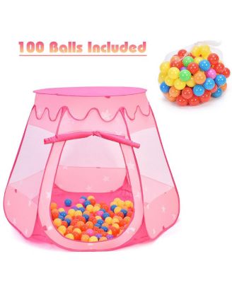 Pink Portable Kid Play House Play Tent with 100 Balls