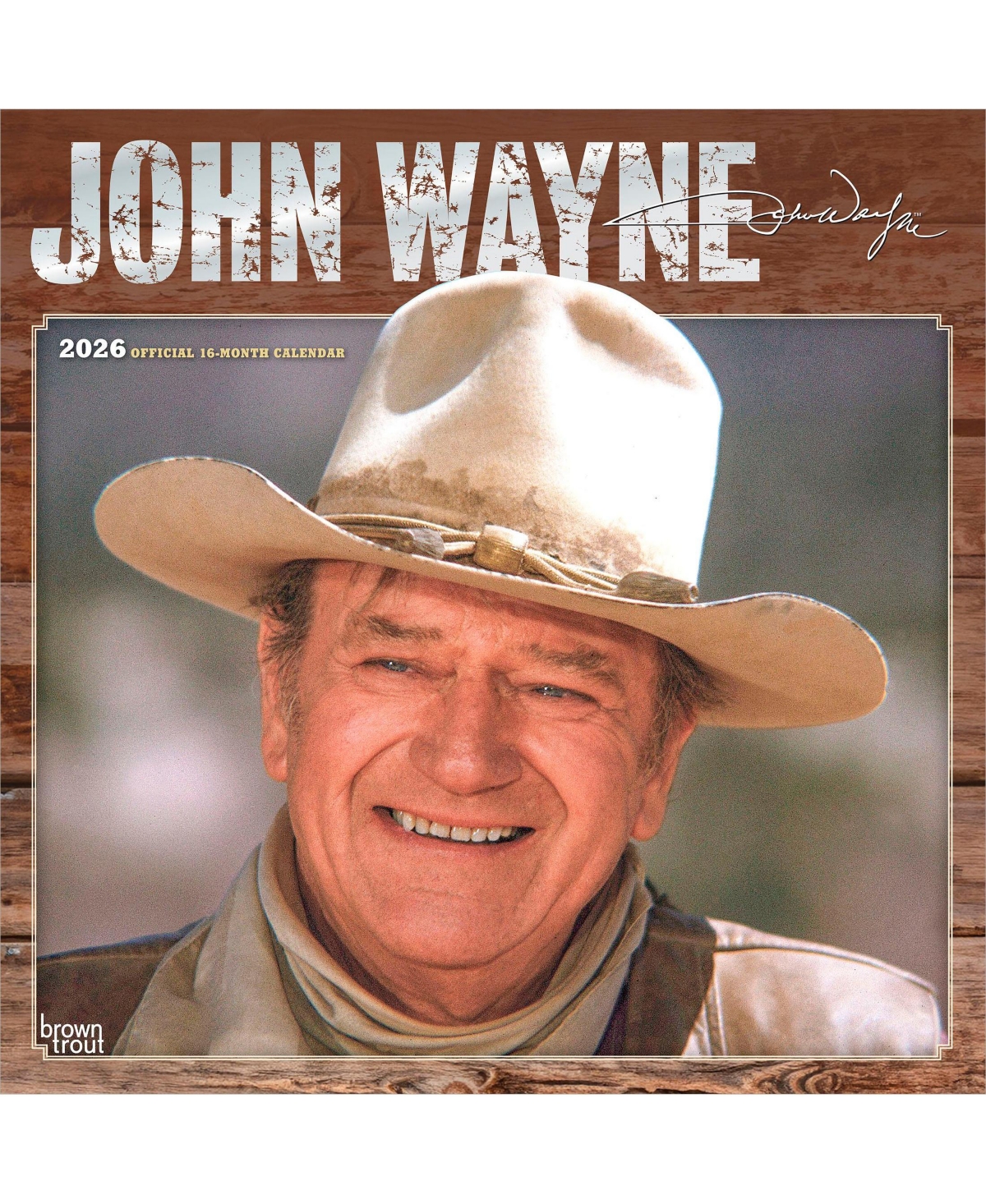 BrownTrout John Wayne Official | 2026 12 x 24 Inch (Hanging) Monthly Square Wall Calendar | Foil Stamped Cover | Plastic-Free
