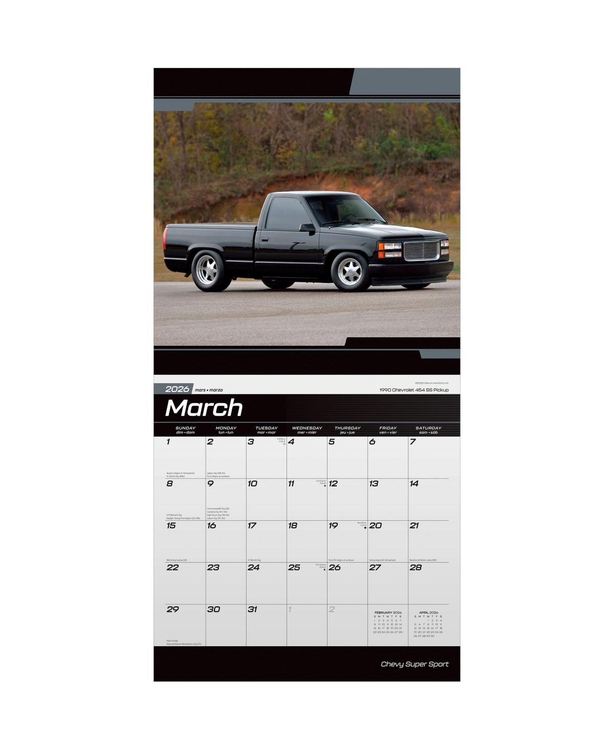 BrownTrout Chevy Super Sport Official | 2026 12 x 24 Inch (Hanging) Monthly Square Wall Calendar