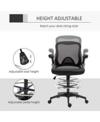 Mesh Drafting Chair with Flip-Up Armrests and Swivel Wheels,